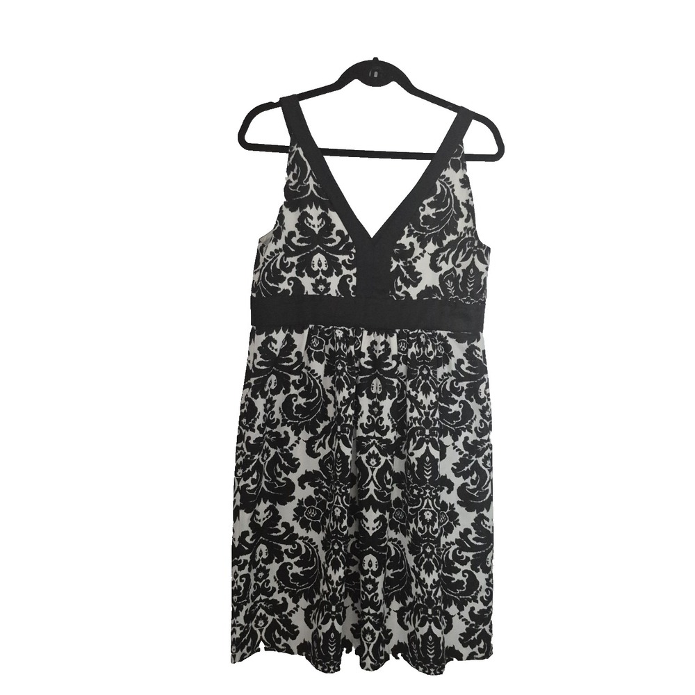 Ann Taylor Loft Shift Dress Womens 10 Black White Floral Sleeveless V-Neck